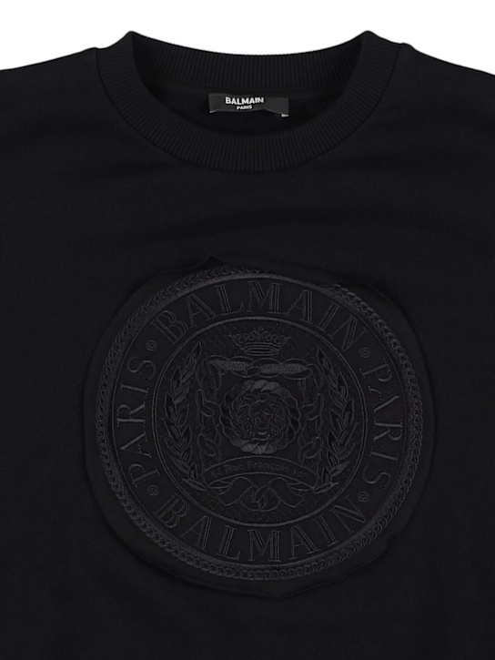 Balmain: Cotton sweatshirt w/logo - ブラック - kids-boys_1 | Luisa Via Roma