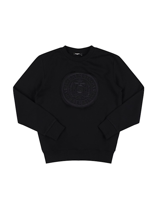 Balmain: Cotton sweatshirt w/logo - ブラック - kids-boys_0 | Luisa Via Roma