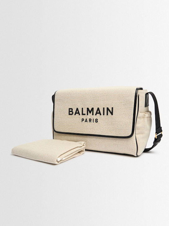 Balmain: Cotton blend canvas diaper bag w/logo - ベージュ - kids-boys_1 | Luisa Via Roma