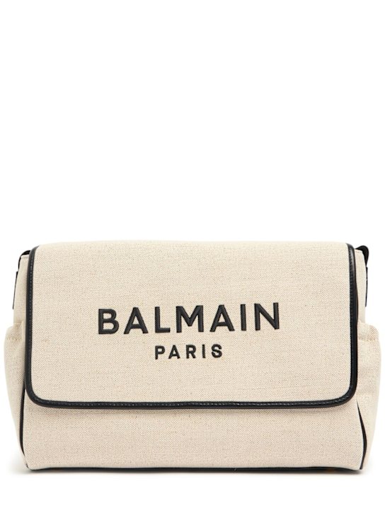 Balmain: Cotton blend canvas diaper bag w/logo - ベージュ - kids-boys_0 | Luisa Via Roma