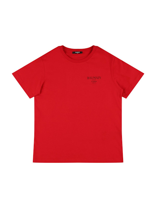 Balmain: Cotton jersey t-shirt w/logo - Red - kids-boys_0 | Luisa Via Roma