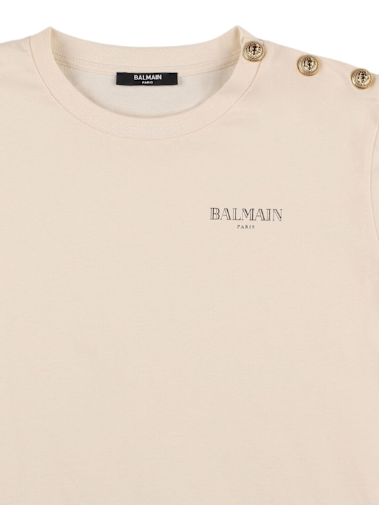 Balmain: Cotton jersey t-shirt w/logo - ベージュ - kids-girls_1 | Luisa Via Roma