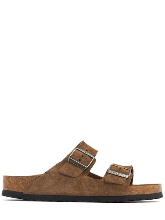 BIRKENSTOCK: Arizona suede sandals - Dark Tea - men_0 | Luisa Via Roma