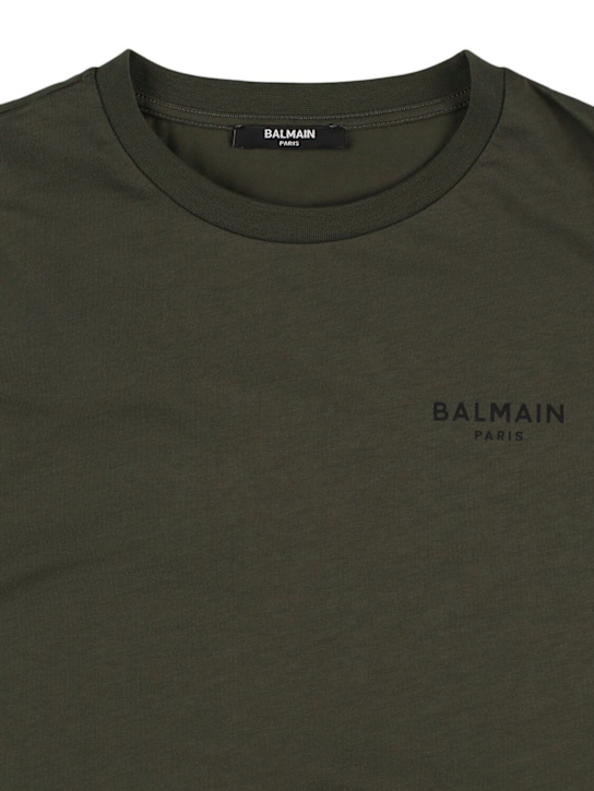 Balmain: Cotton jersey t-shirt w/logo - Military Green - kids-boys_1 | Luisa Via Roma