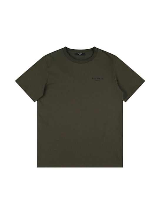 Balmain: Cotton jersey t-shirt w/logo - Military Green - kids-boys_0 | Luisa Via Roma