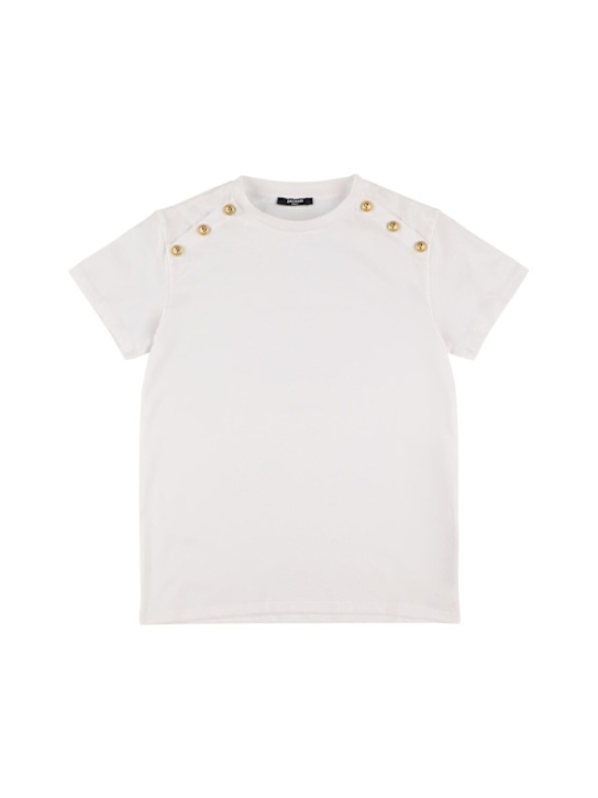 Balmain: Cotton jersey t-shirt w/logo - ホワイト - kids-girls_0 | Luisa Via Roma