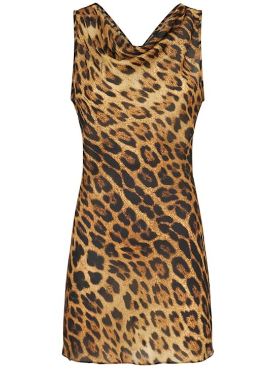 Roberto Cavalli: Jaguar print chiffon mini dress - Brown/Multi - women_0 | Luisa Via Roma