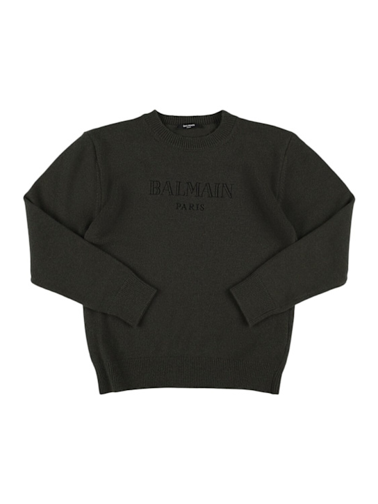 Balmain: Wool blend knit sweater - Military Green - kids-boys_0 | Luisa Via Roma