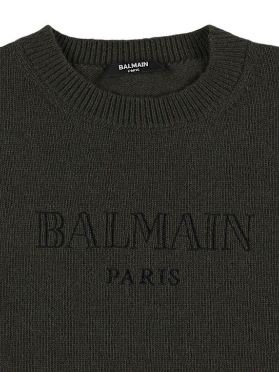 Balmain: Wool blend knit sweater - Military Green - kids-boys_1 | Luisa Via Roma