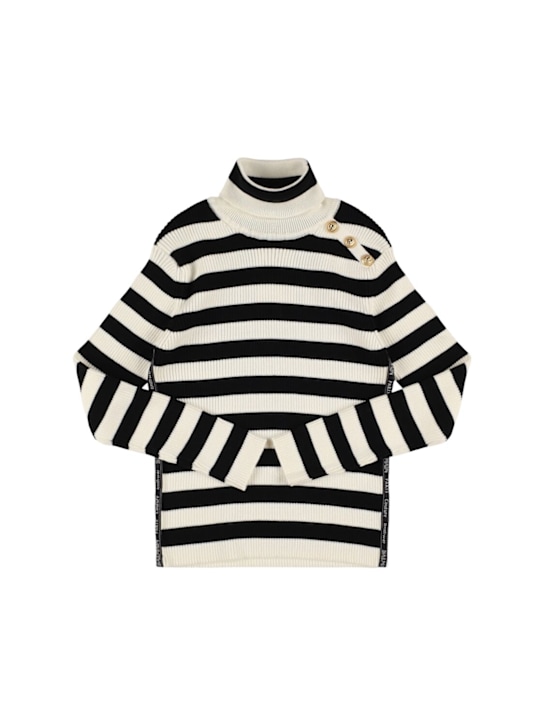 Balmain: Striped wool & cotton turtleneck - ブラック/ホワイト - kids-girls_0 | Luisa Via Roma