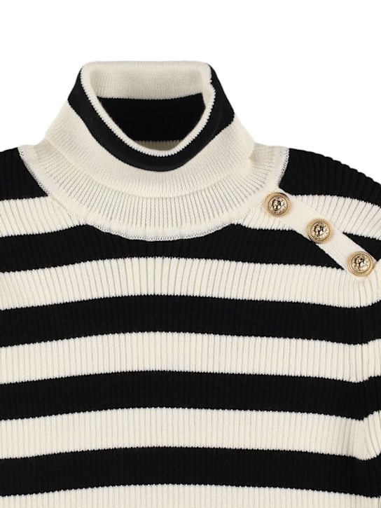 Balmain: Striped wool & cotton turtleneck - ブラック/ホワイト - kids-girls_1 | Luisa Via Roma