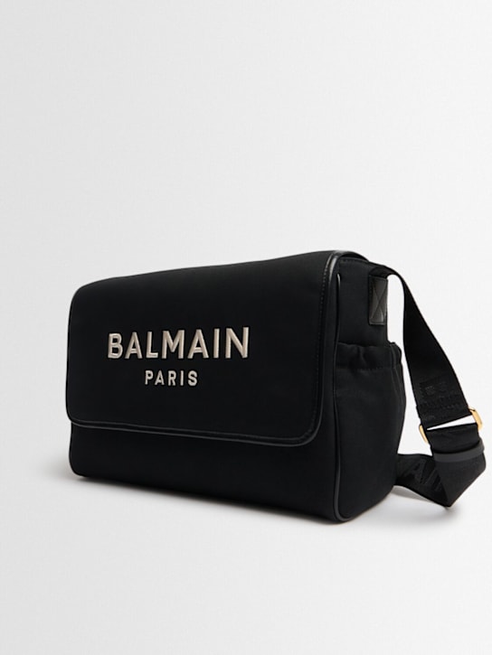 Balmain: Cotton blend canvas diaper bag w/logo - Black - kids-boys_1 | Luisa Via Roma