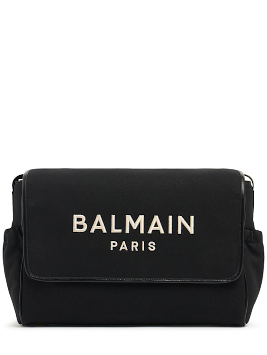 Balmain: Cotton blend canvas diaper bag w/logo - Black - kids-boys_0 | Luisa Via Roma