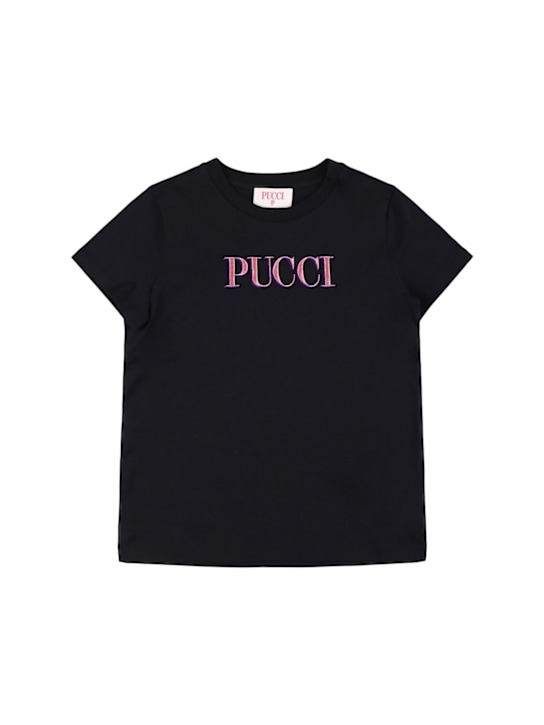 Pucci: T-shirt in jersey di cotone stampato - Nero - kids-girls_0 | Luisa Via Roma