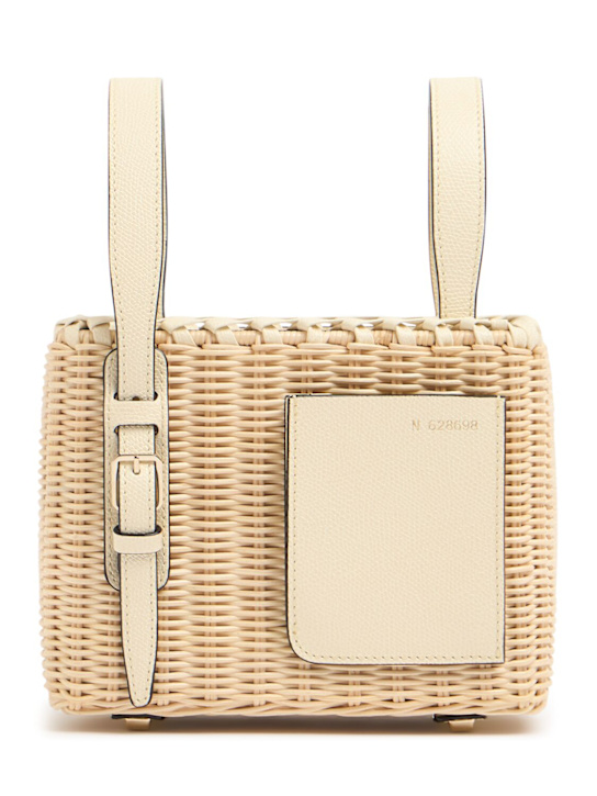 Valextra: Mini Bucket wicker top handle bag - Naturale/Pergam - women_0 | Luisa Via Roma