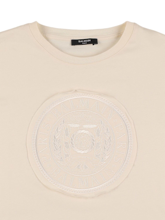 Balmain: Cotton jersey t-shirt w/logo - Ivory - kids-boys_1 | Luisa Via Roma