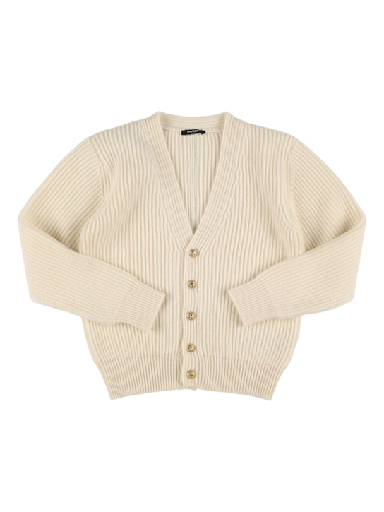 Balmain: Wool & cashmere knit cardigan - アイボリー - kids-boys_0 | Luisa Via Roma