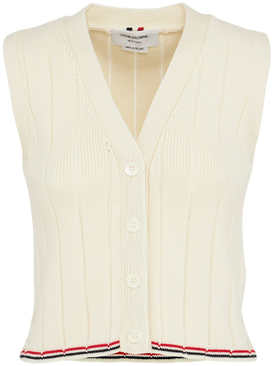 Thom Browne: Cropped wool v-neck vest - White - women_0 | Luisa Via Roma