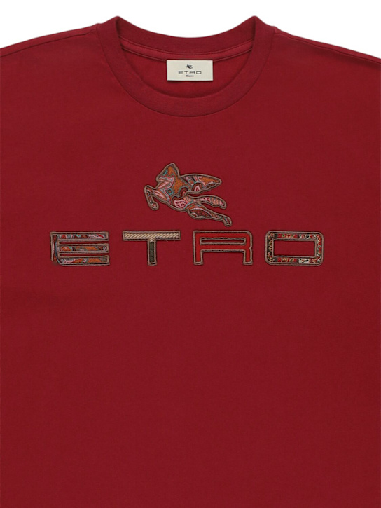 Etro: 刺绣棉质平纹针织T恤 - 酒红色 - kids-boys_1 | Luisa Via Roma