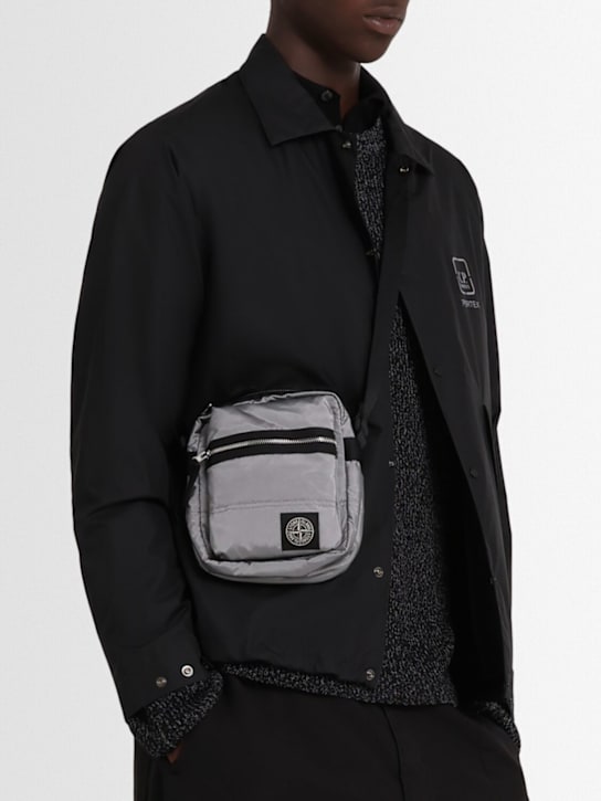Stone Island: Coated nylon pouch - パールグレイ - men_1 | Luisa Via Roma