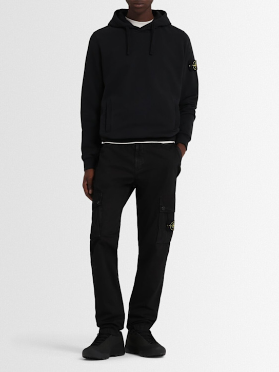 Stone Island: Brushed cotton sweatshirt hoodie - Black - men_1 | Luisa Via Roma