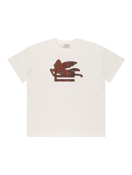 Etro: Embroidered cotton jersey t-shirt - ホワイト - kids-boys_0 | Luisa Via Roma