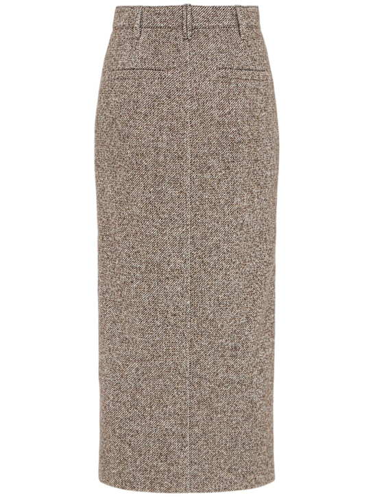 Brunello Cucinelli: Front split knit long skirt - Brown/Multi - women_1 | Luisa Via Roma