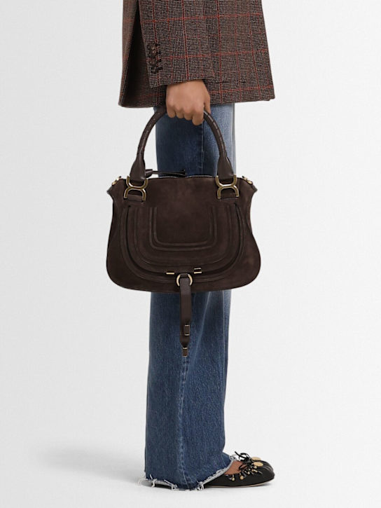 Chloé: Marcie suede top handle bag - Kohl Brown - women_1 | Luisa Via Roma