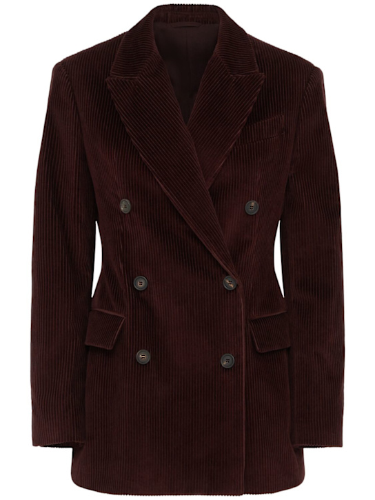 Brunello Cucinelli: Double breast corduroy blazer - Burgundy - women_0 | Luisa Via Roma