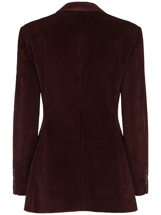 Brunello Cucinelli: Double breast corduroy blazer - Burgundy - women_1 | Luisa Via Roma