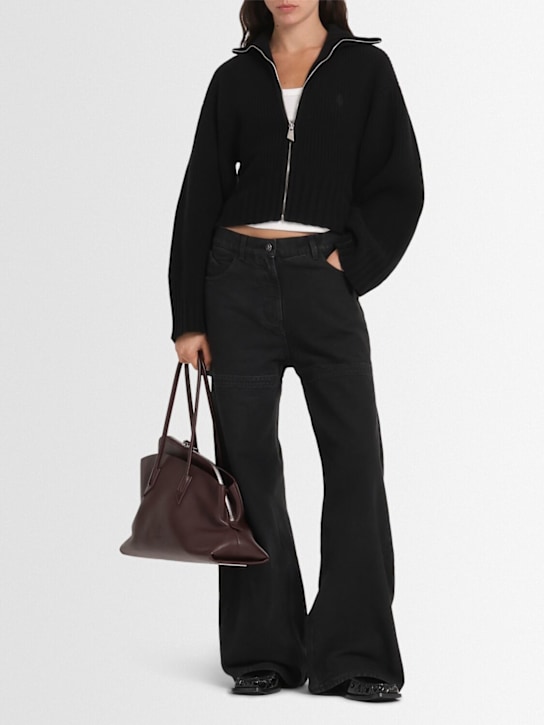 The Attico: Ribbed wool blend zip-up cardigan - Black - women_1 | Luisa Via Roma