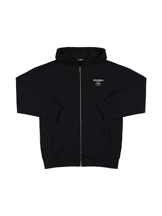 Balmain: Zipped cotton sweatshirt w/logo - kids-boys_0 | Luisa Via Roma