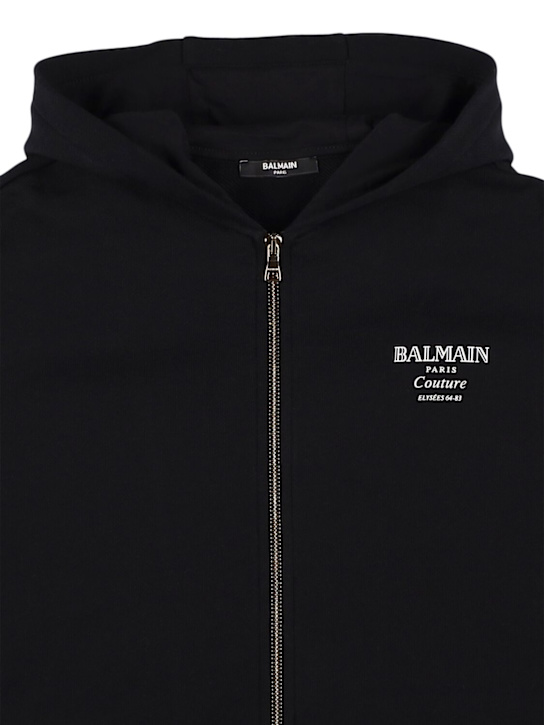 Balmain: Zipped cotton sweatshirt w/logo - kids-boys_1 | Luisa Via Roma