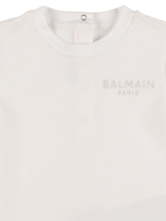 Balmain: Cotton jersey romper & hat - White/Beige - kids-boys_1 | Luisa Via Roma