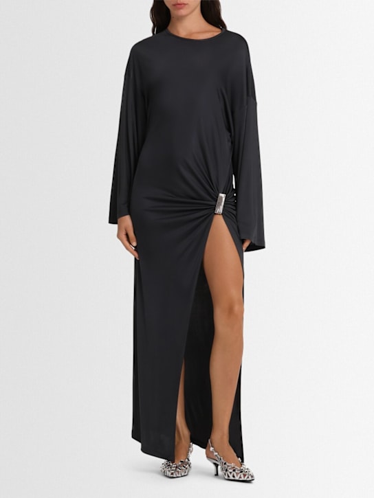 The Attico: Shiny viscose draped long dress - Dark Grey - women_1 | Luisa Via Roma