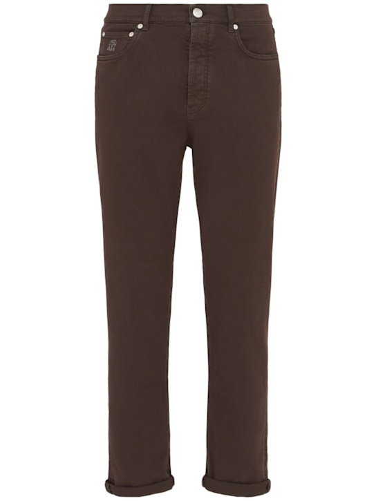Brunello Cucinelli: Stretch cotton denim jeans - Brown - men_0 | Luisa Via Roma
