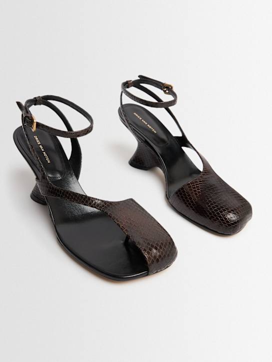 Dries Van Noten: 65mm Python printed heeled sandals - ダークブラウン - women_1 | Luisa Via Roma