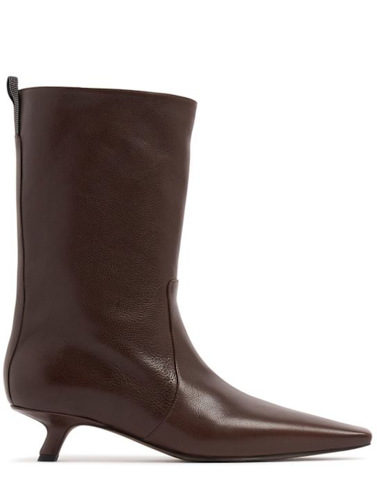 Brunello Cucinelli: Leather ankle boots - Brown - women_0 | Luisa Via Roma