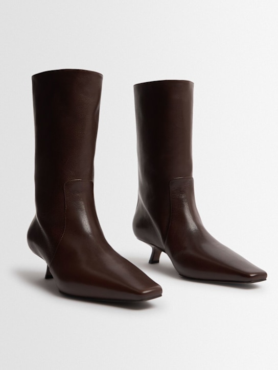 Brunello Cucinelli: Leather ankle boots - Brown - women_1 | Luisa Via Roma