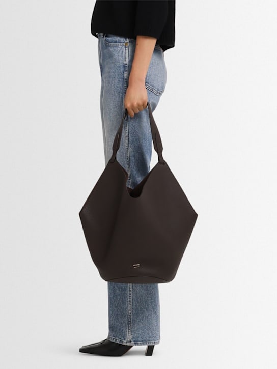 Khaite: LVR Exclusive medium Lotus suede bag - Espresso - women_1 | Luisa Via Roma