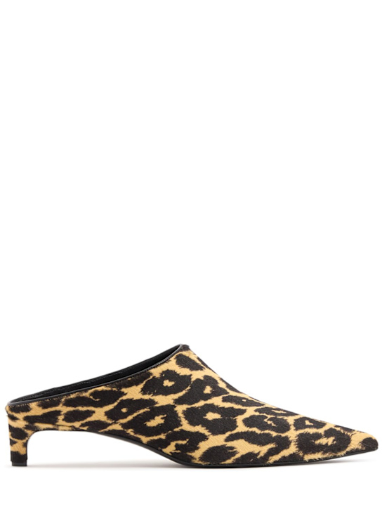 Jil Sander: 35mm Leopard print ponyhair mules - Canvas Beige - women_0 | Luisa Via Roma