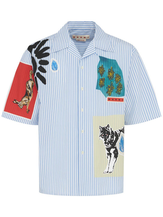 Marni: Mixed media striped poplin shirt - Iris Lue - men_0 | Luisa Via Roma