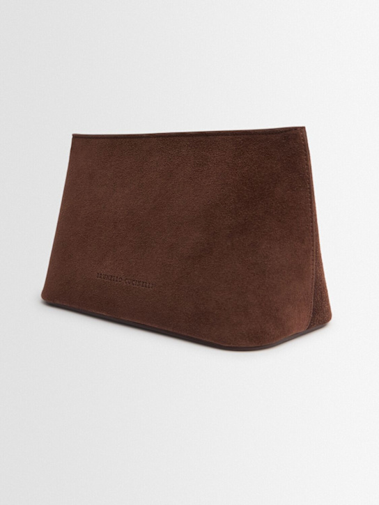 Brunello Cucinelli: Suede purse - Burgundy - women_1 | Luisa Via Roma