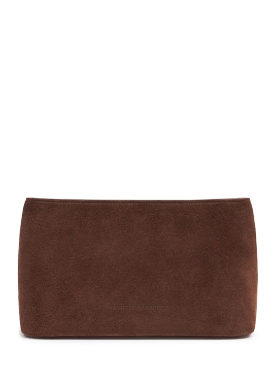 Brunello Cucinelli: Suede purse - Burgundy - women_0 | Luisa Via Roma