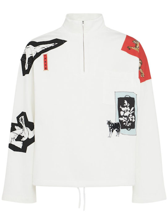 Marni: Sweatshirt mit Reißverschluss und Mischform - Lily White - men_0 | Luisa Via Roma