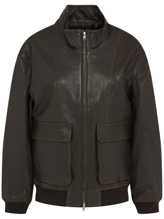 Dunst: Stand collared leather jacket - Dark Brown - women_0 | Luisa Via Roma