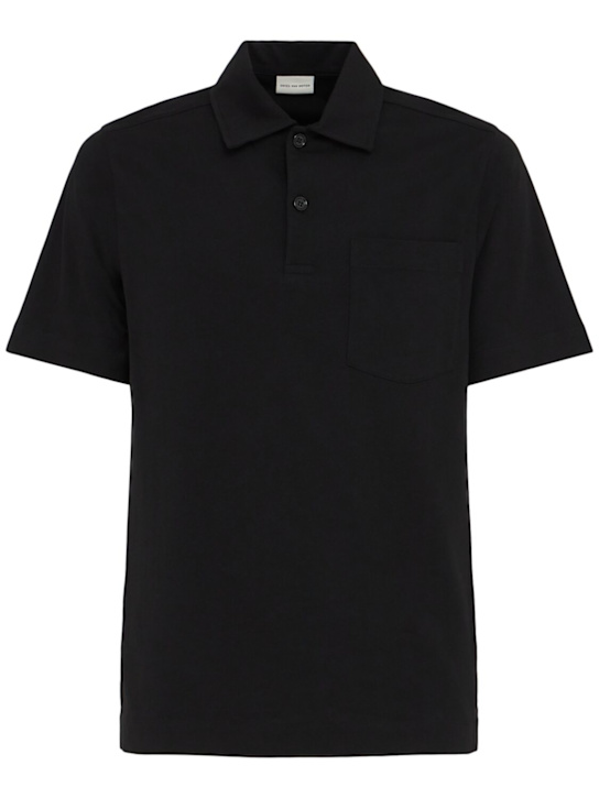Dries Van Noten: Helder cotton jersey polo - Black - men_0 | Luisa Via Roma