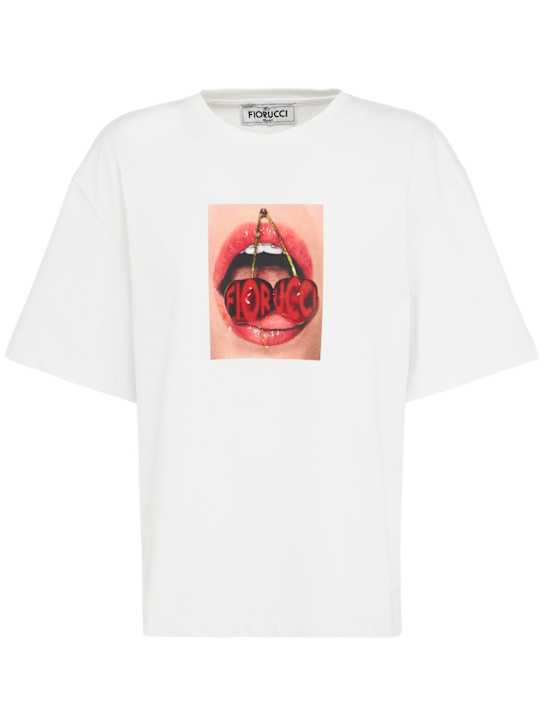Fiorucci: Cherry mouth print cotton t-shirt - White - women_0 | Luisa Via Roma