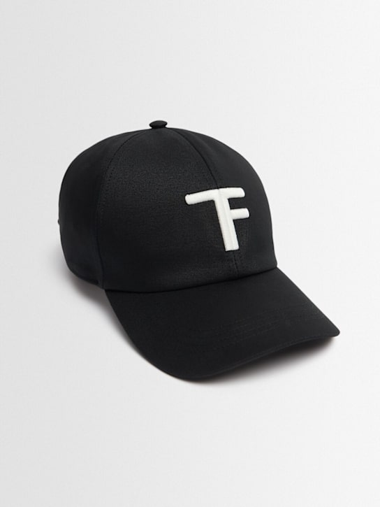 Tom Ford: TF logo cotton & leather cap - Black/Off White - men_1 | Luisa Via Roma