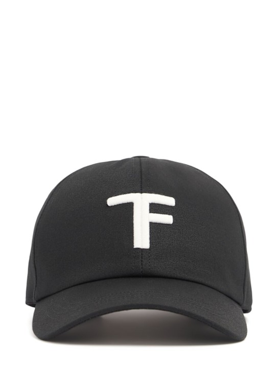 Tom Ford: TF logo cotton & leather cap - Black/Off White - men_0 | Luisa Via Roma